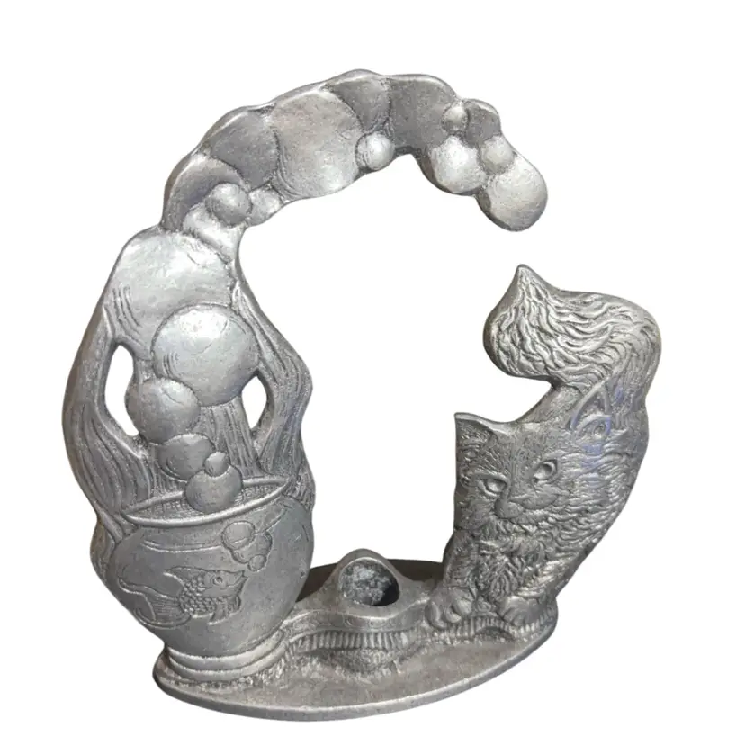 Carson Pewter Cat & Fish Candle Holder