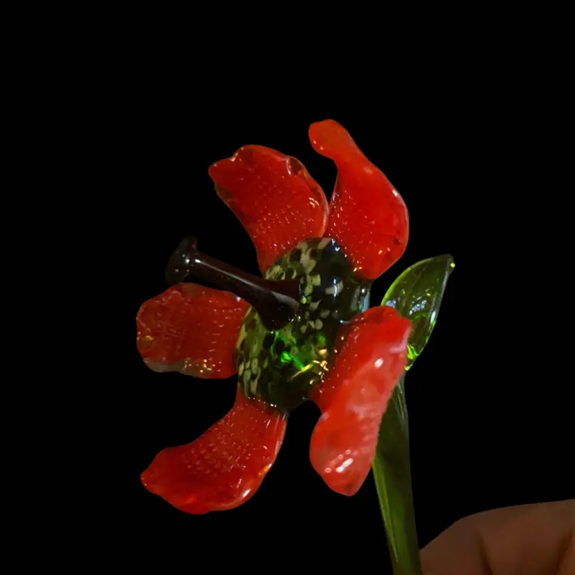 #62- Just In From Ukraine 9 Inch Hand Blown Glass Flowers As Pictured