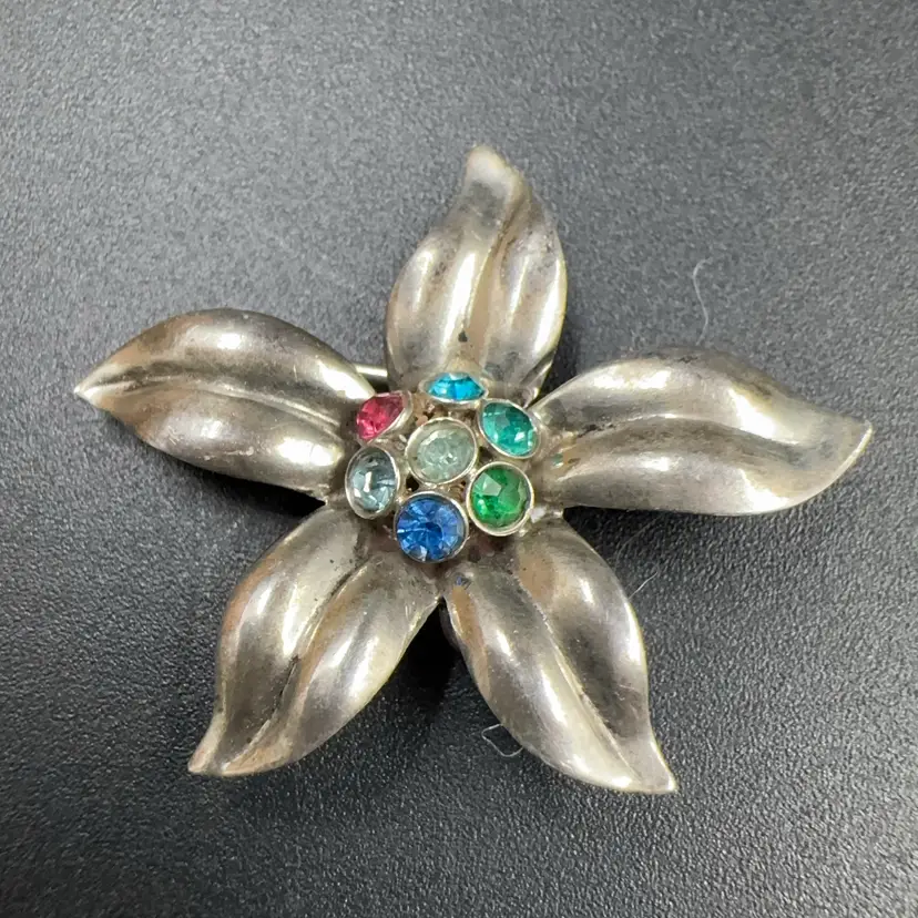 Vintage Brooch Pen, Pendant Sterling Silver With Multicolored Stones