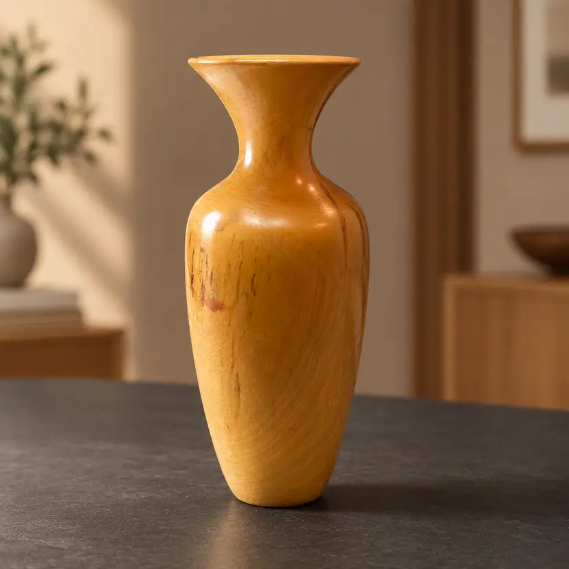 Vtg Hand Turned Wood Vase by Spinning Aspen Studios, 9.5"