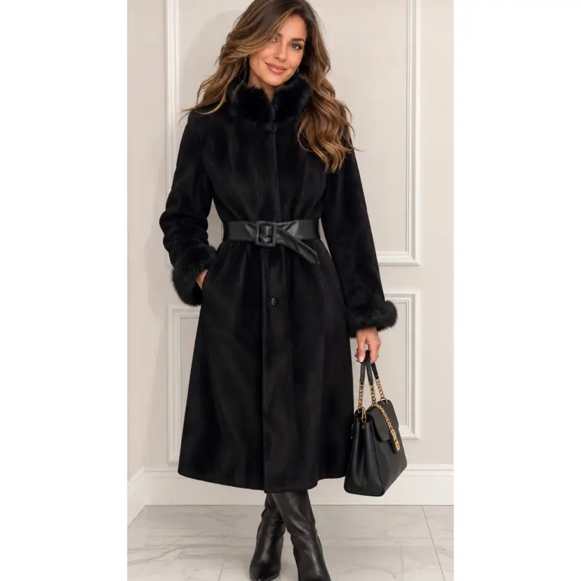 Laura Plus Faux Fur Trimmed Evening Coat