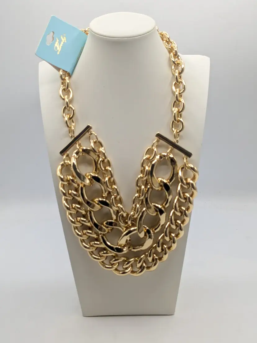 And Lovely Gold Tone Multi-Strand Statement Necklace NWT