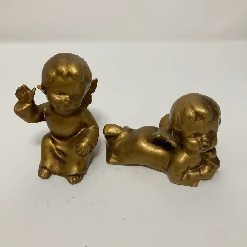 Vintage Set of Wolin Japan Gold Painted Ceramic Cherubs! READ!