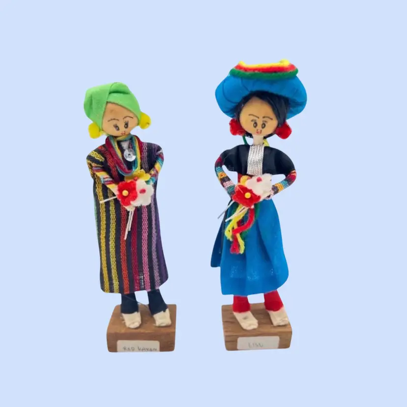 #011- 2 Folk Art Wood Dolls Peruvian/Guatemalan