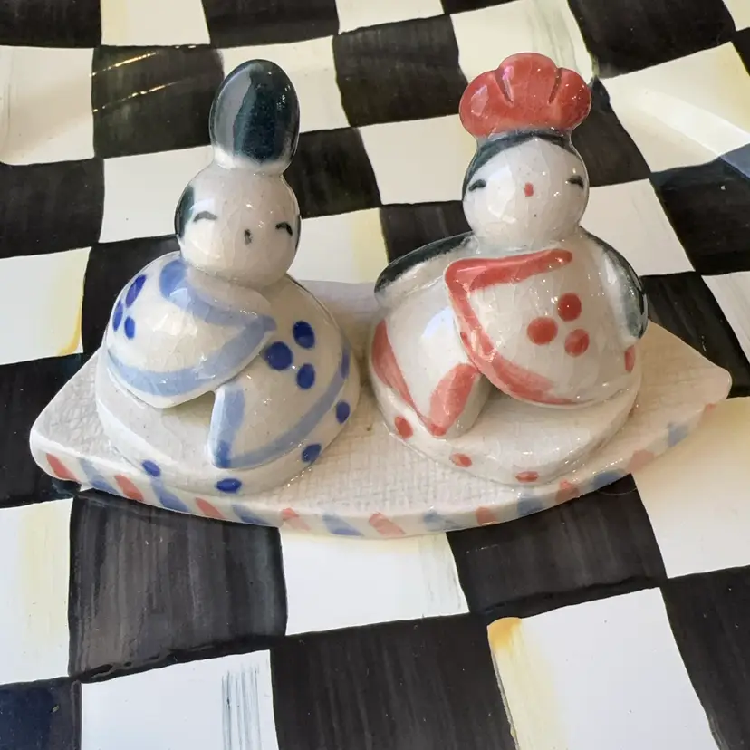Vintage Japanese Studio Pottery Hina Doll Figurine, Hand Painted Ceramic Emperor & Empress Okimono