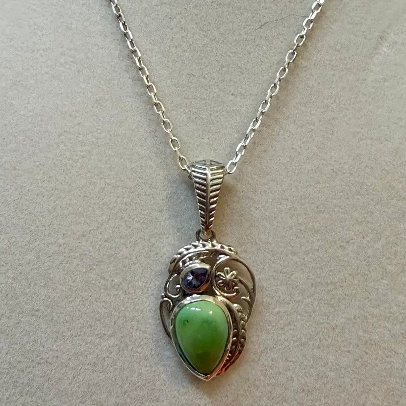 D’Joy Golden Turquoise And Tanzanite 925 Pendent With 20” Chain