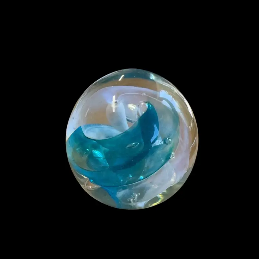 Teal And Opalescent White Paperweight Signed Williams 1992- 2 1/2”