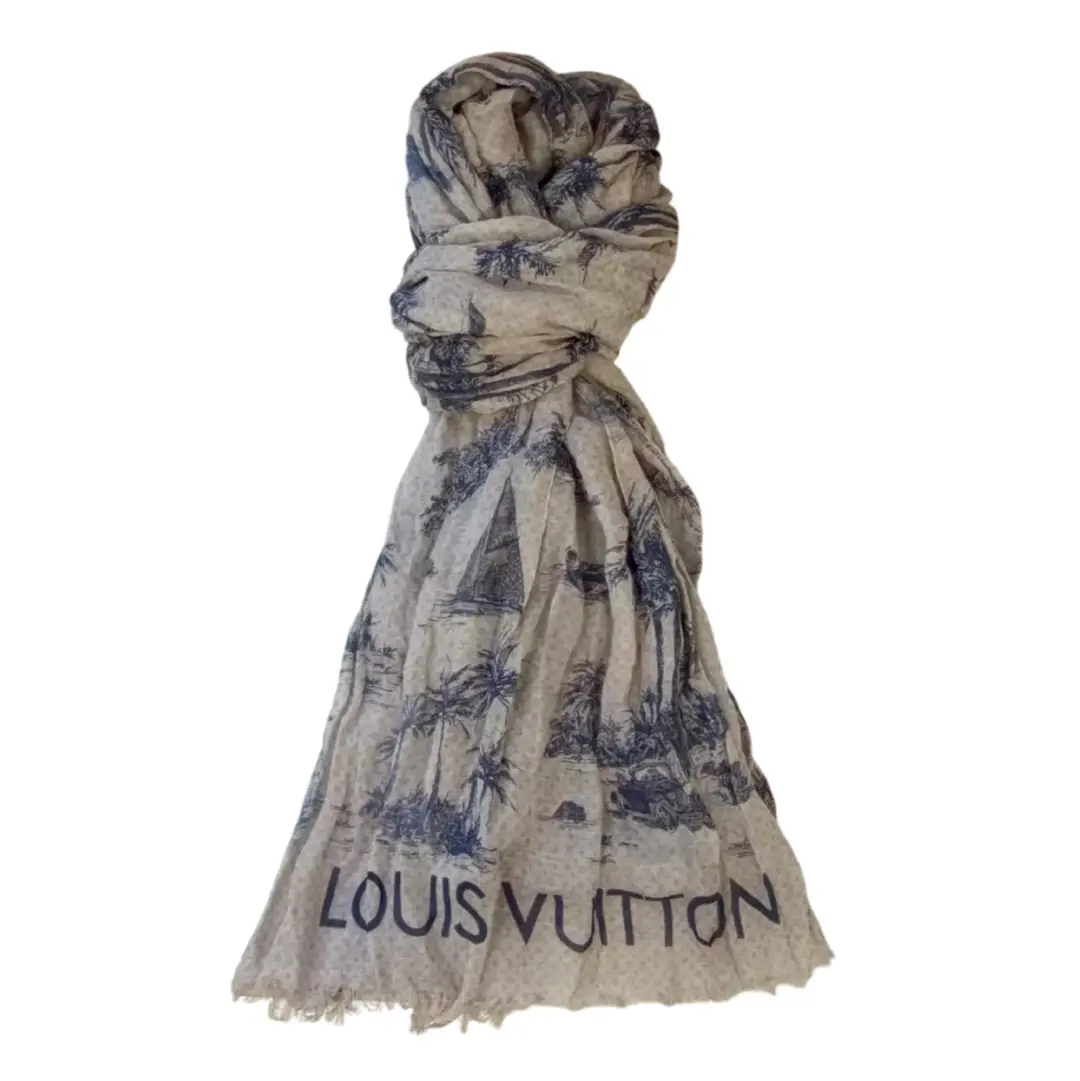 Louis Vuitton Blue & Grey 50% Cotton/50% Linen  Toile De Louis Pareo Scarf