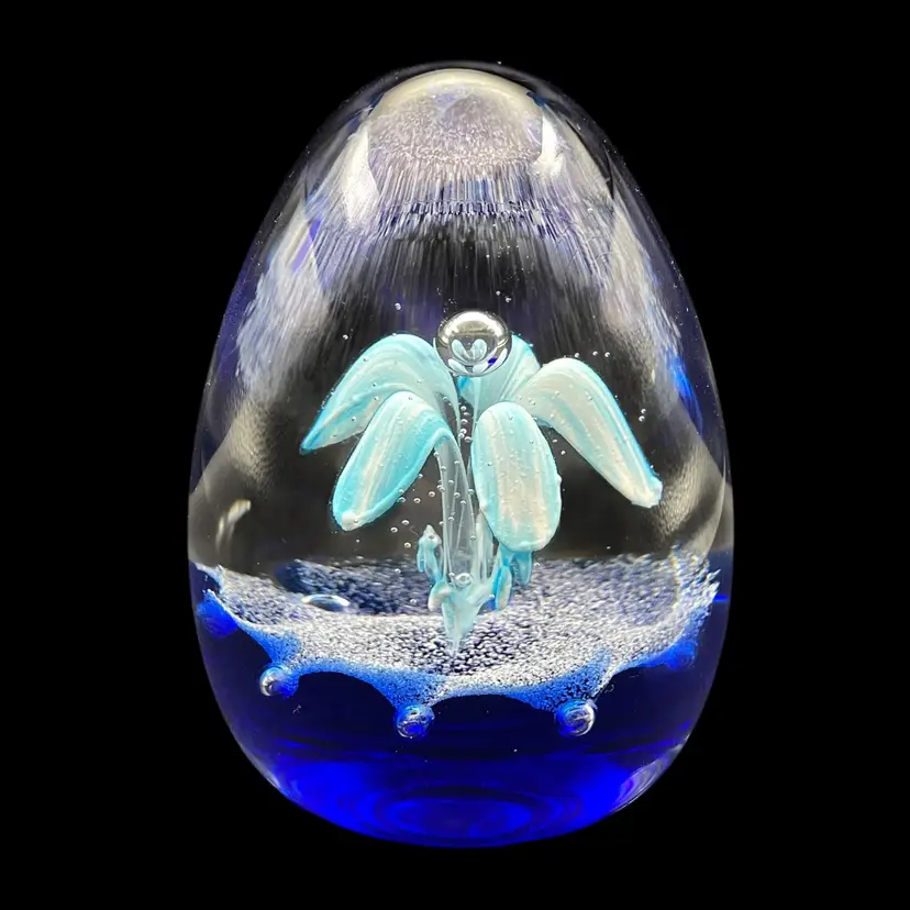 Vintage Caithness “Fae Blue” Paperweight Scotland 3”x3.75” Hand Signed