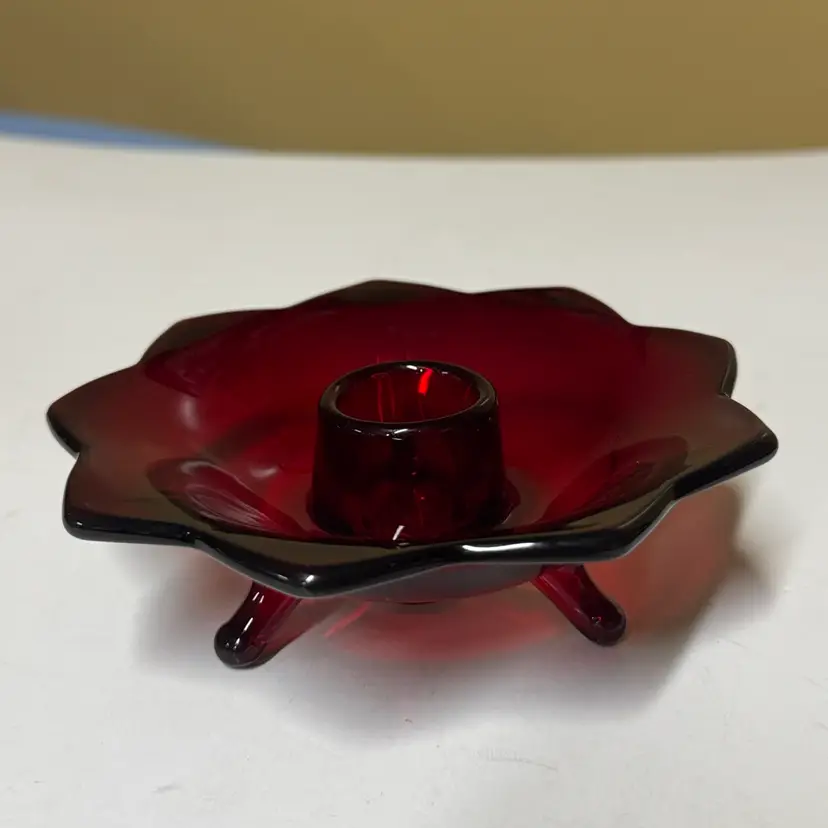 Fenton Ruby Red Amberina Lotus Flower Three Footed Candle Holder