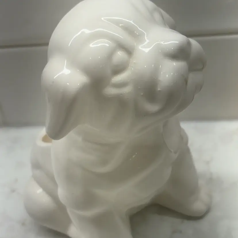 Vtg Teleflora White Puppy Dog Planter - Bulldog Beagle Ceramic - Taiwan - Chip