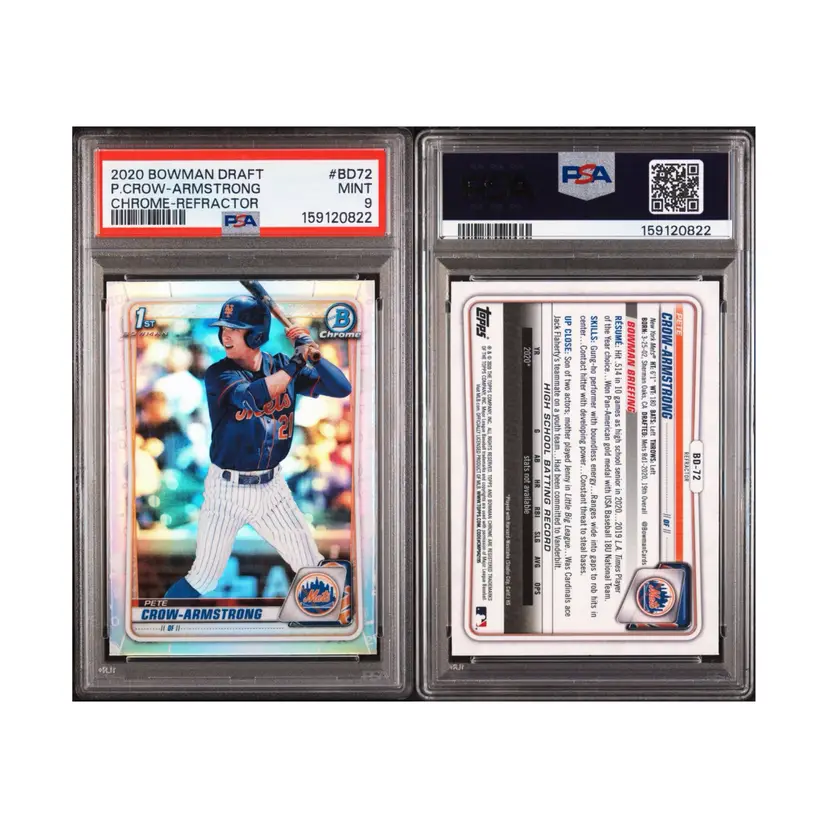 Pete Crow-Armstrong PSA 9 2020 Bowman Draft 1st Chrome Refractor #BD72 Chicago Cubs