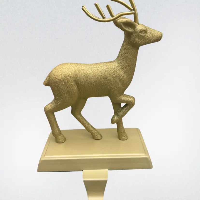 #01 Gold Reindeer Stocking Holder Mantel Hook with Jewelry Antlers 8” Christmas Décor