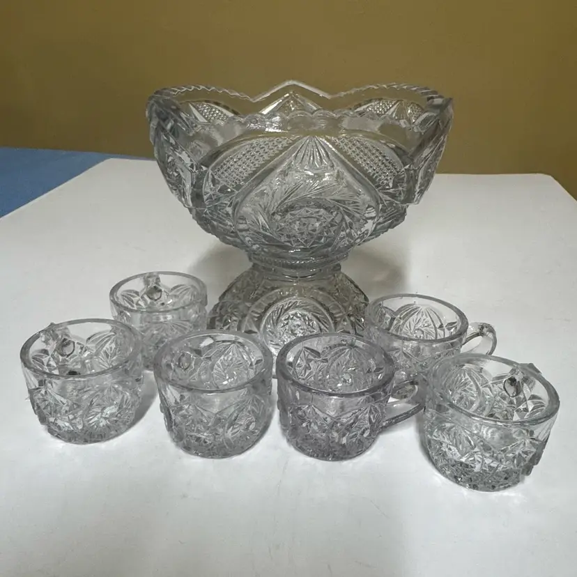 Miniature Punch Bowl Set Clear Pressed Glass EAPG Style Glassware