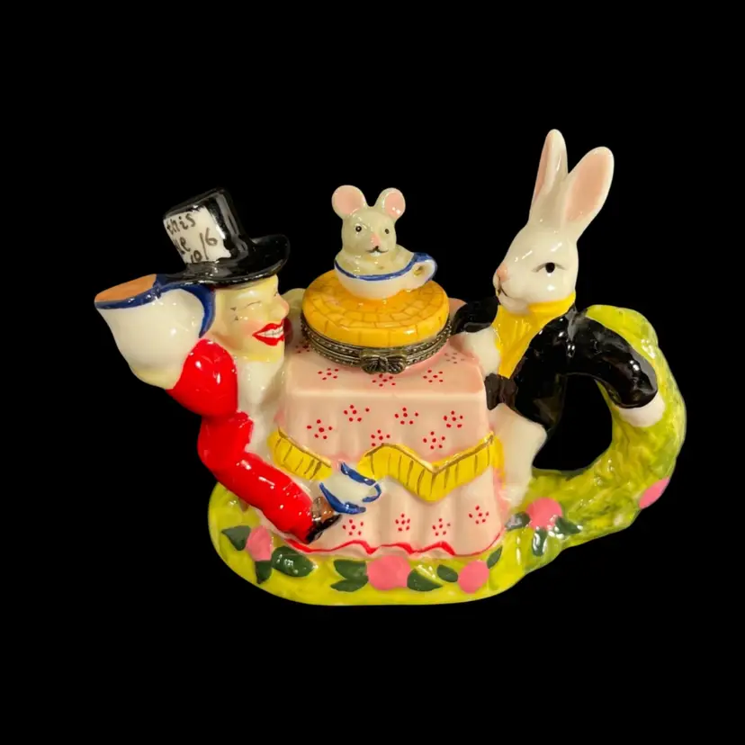 Alice In Wonderland Mad Hatter Porcelain Trinket Box Tea Party 1997-2000 | 3.25”