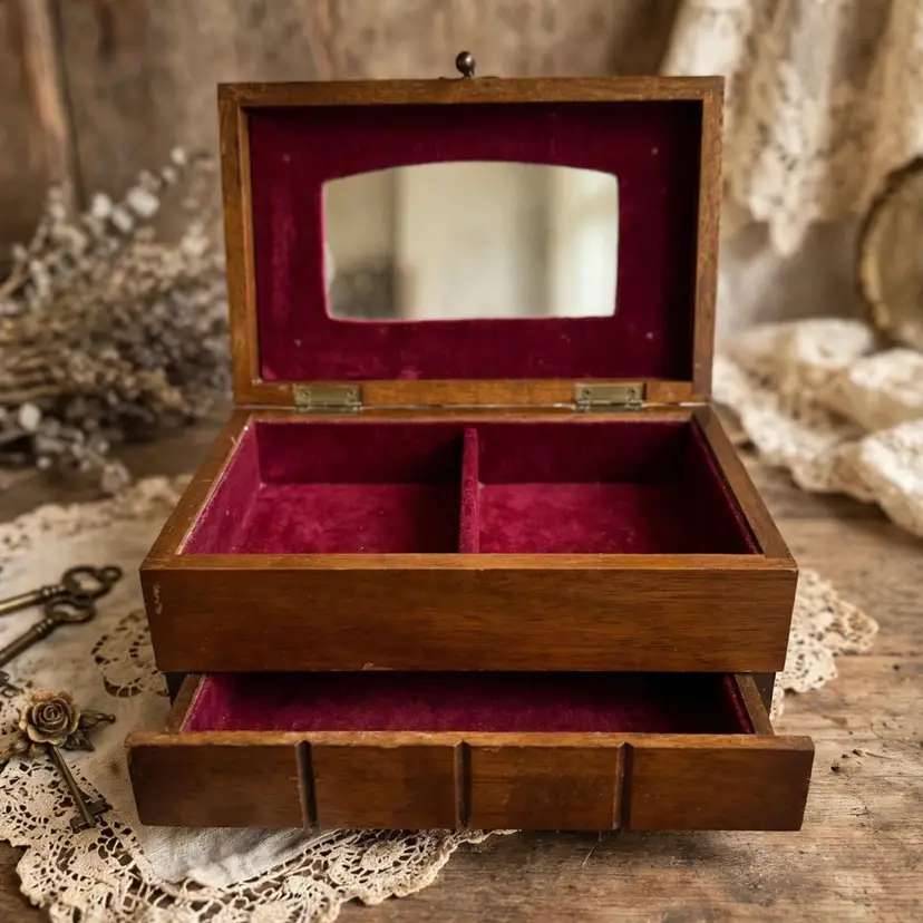 Vintage Wooden Jewelry Box.