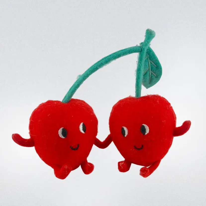 Kitschy Cherry Duo Anthropomorphic Felt Shelf Sitters 4"