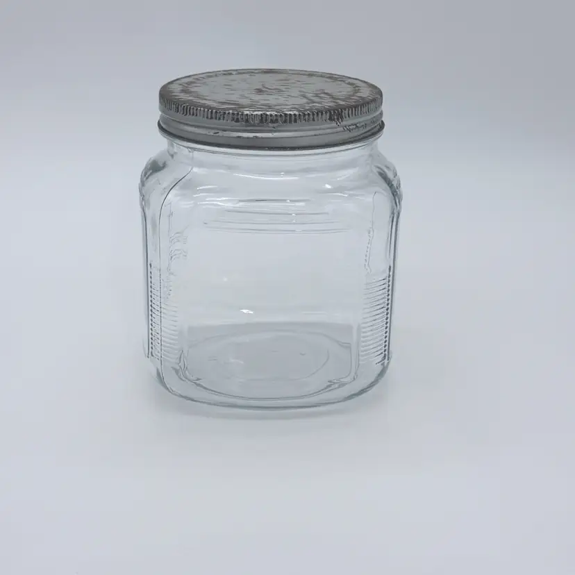 Original Anchor Hocking Vintage Style Hoosier Square Storage Jar With Rustic Lid
