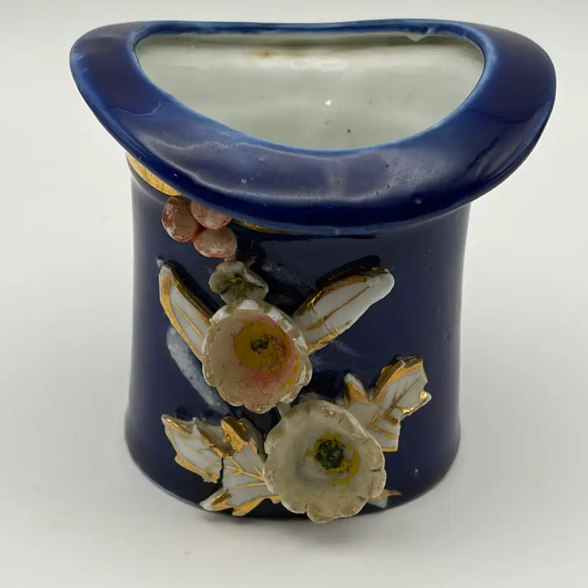Antique, Porcelain, Toothpick Holder Handmade Designs, “Top Hat”, Dark Blue