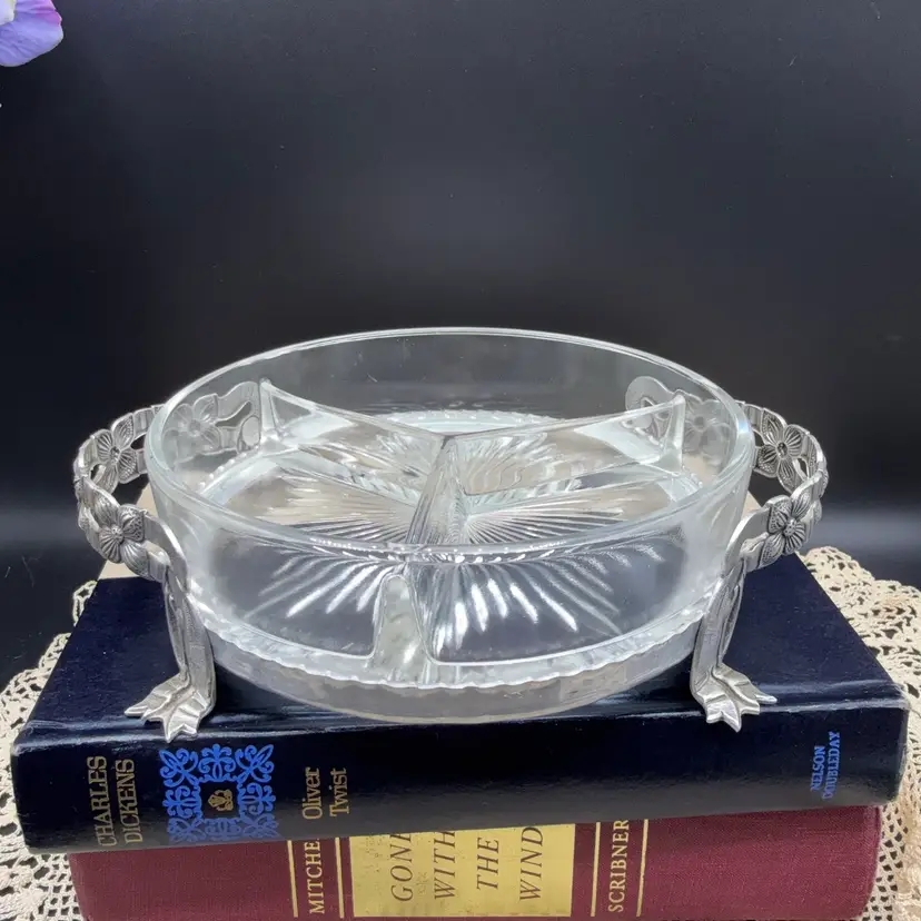 🐞Vtg MCM  Rodney Kent Hand Wrought Hammered Aluminum 3-Section Divided Relish Tray / Candy Dish