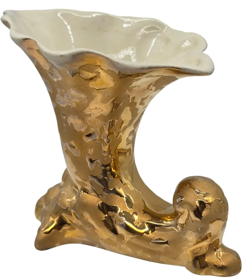 24k Weeping Gold Cornucopia Planter Vase Pottery Mid-Century Modern Vintage 5” T
