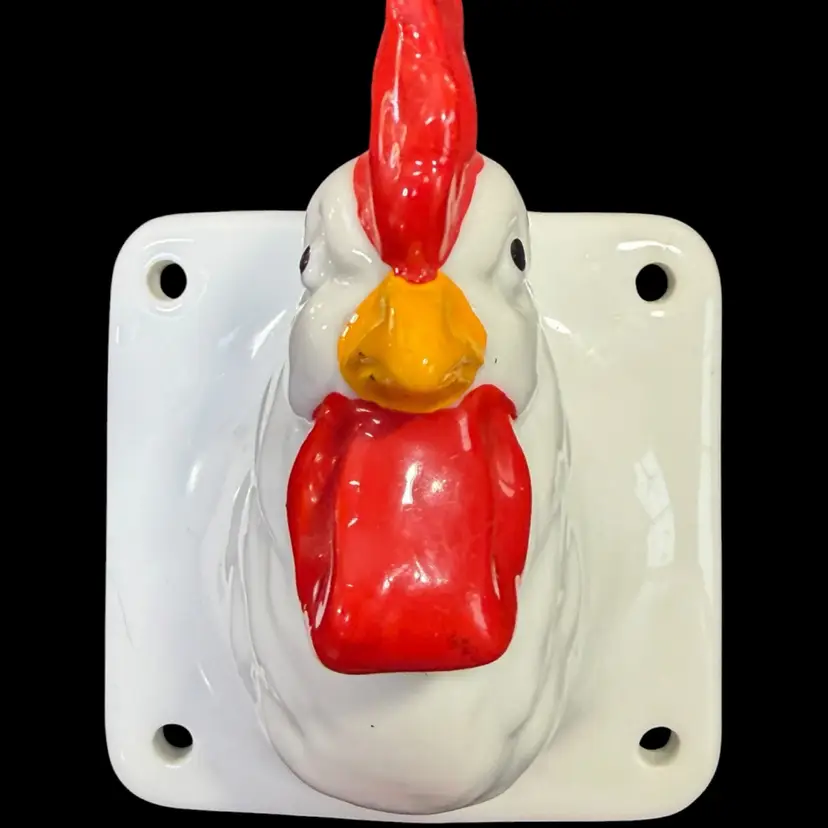 Vintage Ceramic Chicken Head Wall Mount - Base is About 3” Square Total Height About 3.5”