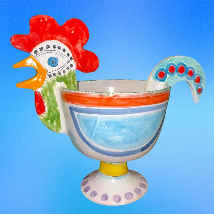 MCM Italy Hand Painted Desimone Ceramic Rooster Footed Bowl