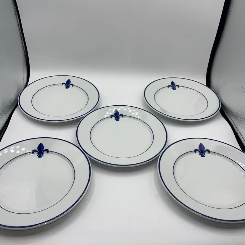 Apilco Fleur de Lis Blue Salad Plates, 8 1/2” Set Of 5 France