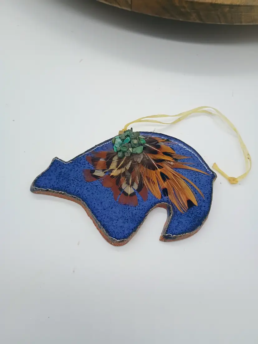 Bien Mur Native American Art Pottery Christmas Ornament Zuni Style Spirit Bear Ornament