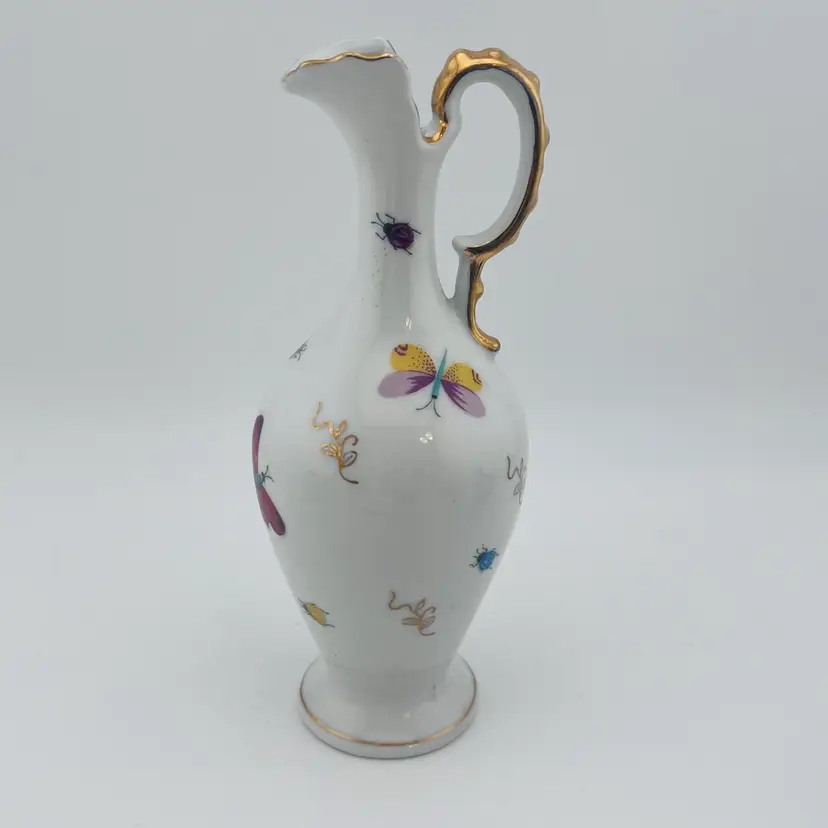 Vintage Butterflies And Bugs Lenwile Ardalt Fine China Pitcher Vase Made in Japan 6.5”