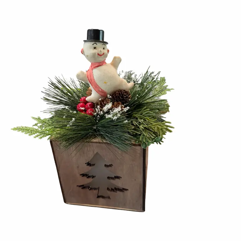 01 Upcycled Retro Snowman Light Up Christmas Decor