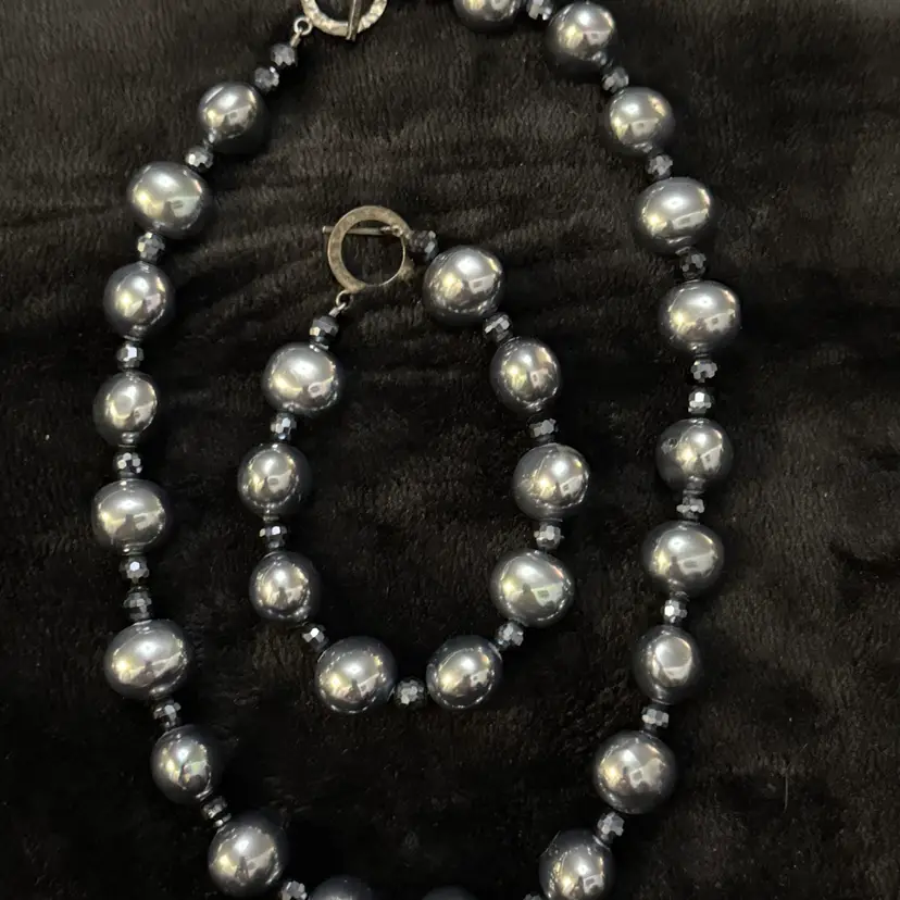 Black Faux Pearl With Crystal Set