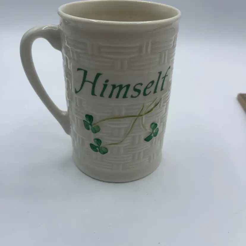 Belleek Ireland HIMSELF  Porcelain Mug Woven Shamrock Mint Condition