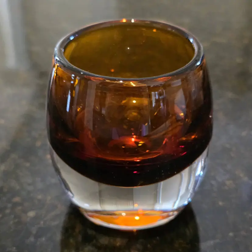 Vintage Crate & Barrel Diva Topaz Amber Glass Votive Candle Holder Poland Heavy
