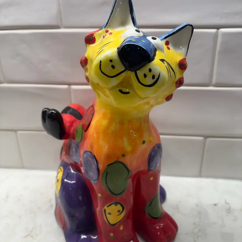 Vtg Ganz Bella Casa Cat Julie Olson Colorful Whimsical Polka Dot Folk Art