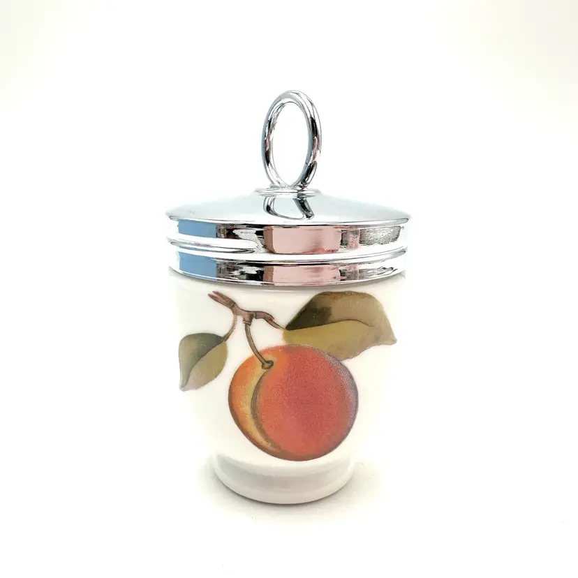 Royal Worcester Porcelain Egg Coddler Eversham Gold Peach & Berries Made In England 2.5” W X 3.5” H