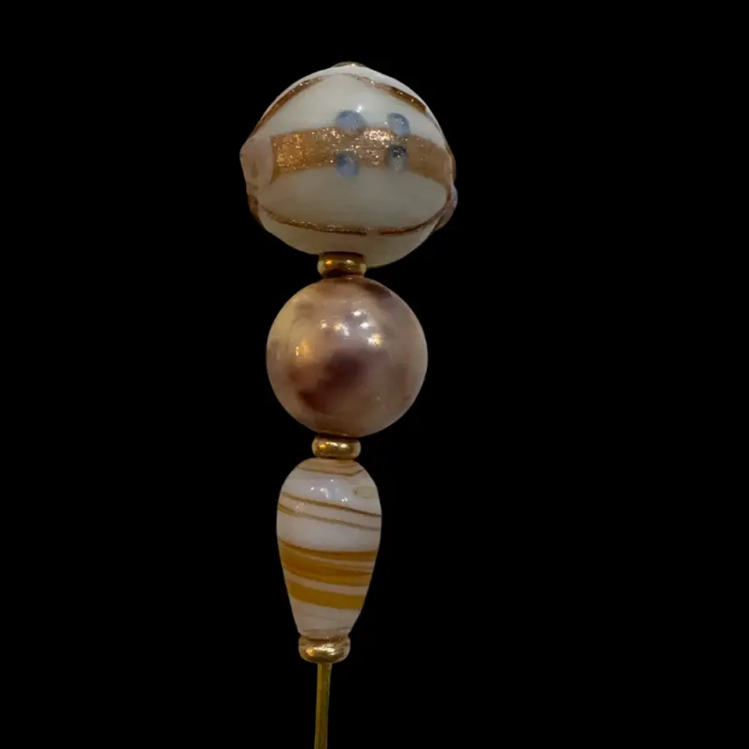 White And Gold Hat Pin 6” Gold Pin With Glass Beads