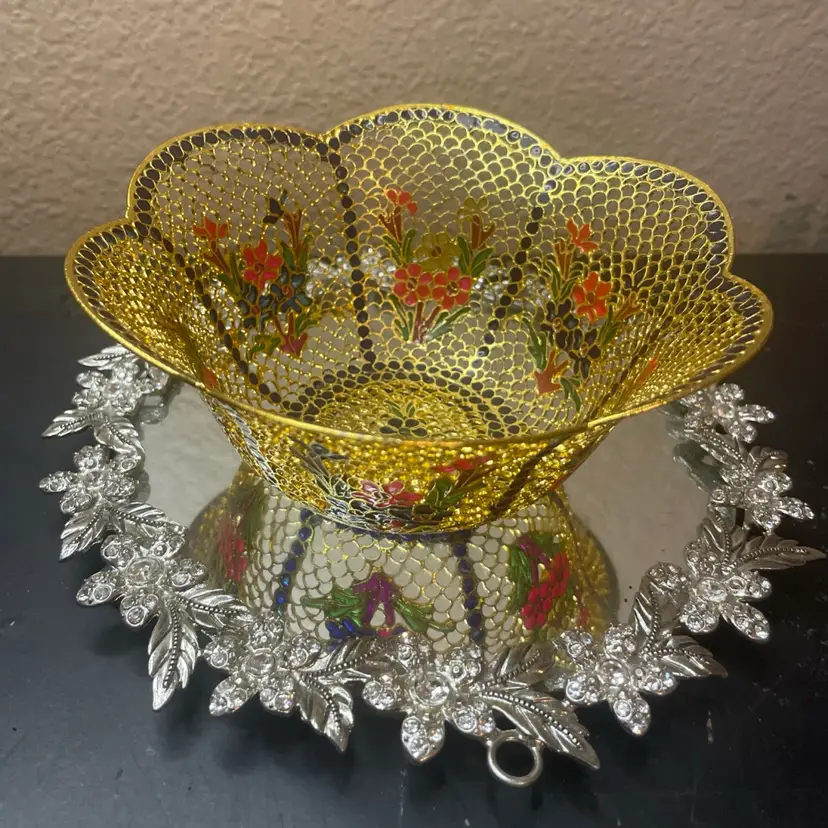 VTG Plique-a-jour Cloisonné Enamel 5” Scalopped Bowl