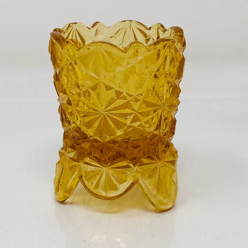 Amber glass Daisy and Button Toothpick Holder
