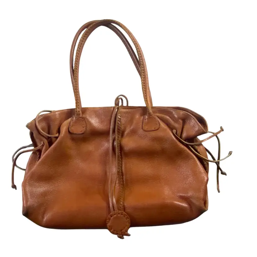 Vintage Carlos Falchi  "Fatto a mano" Brown Leather Handbag 16” x 5” x 11”