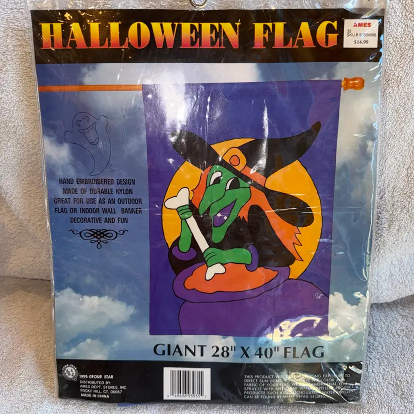 NOS Vintage 1995 Halloween Witch Caldron Giant 28x40 House Flag Wall Banner