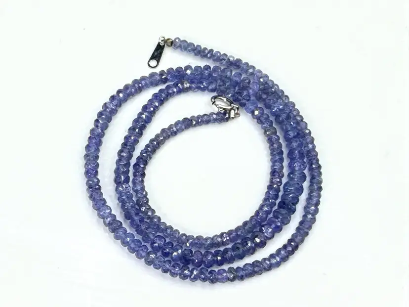 Natural Tanzanite Faceted Bead Necklace 18K White Gold 16.5" JR1985