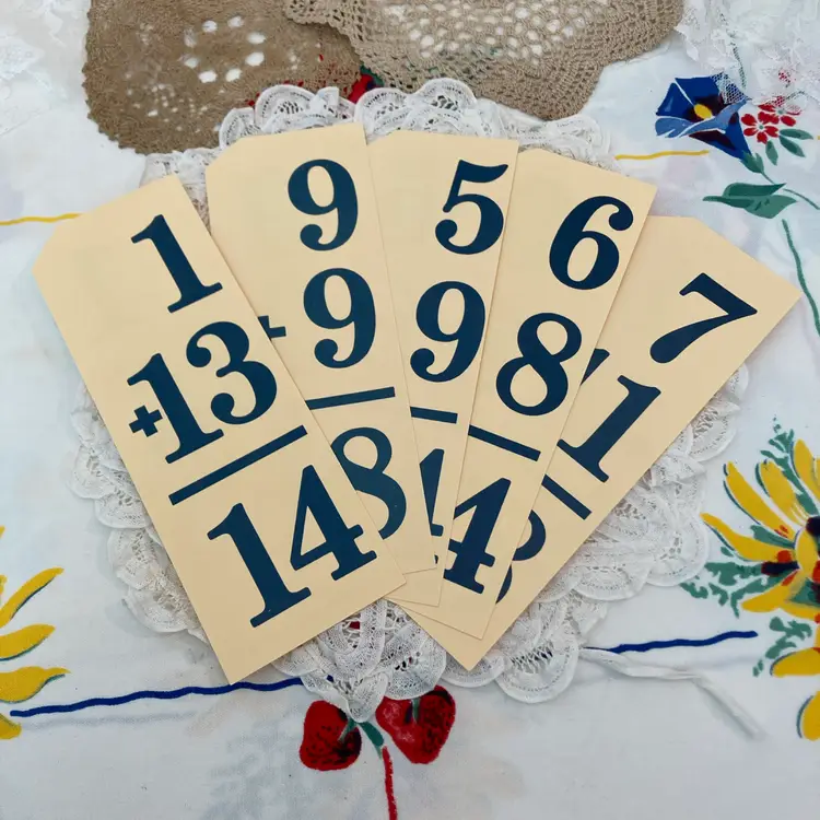 Vintage Number Flashcards — Bold Red & Blue Digits for Journals & Creative Projects- 10 Pack (5 Red and 5 Blue)