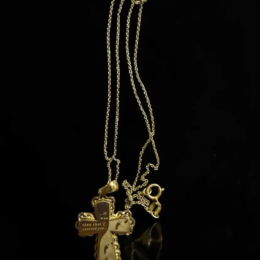 Footprints Cross Partial Sterling On 925 Vermeil Chain 18”