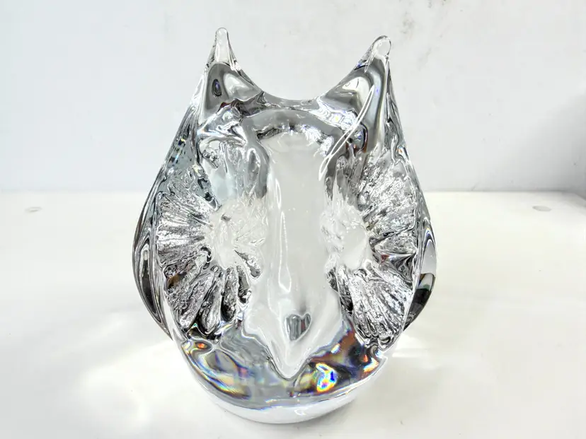 Vintage Daum France Clear Crystal Owl Figurine Paperweight A1045
