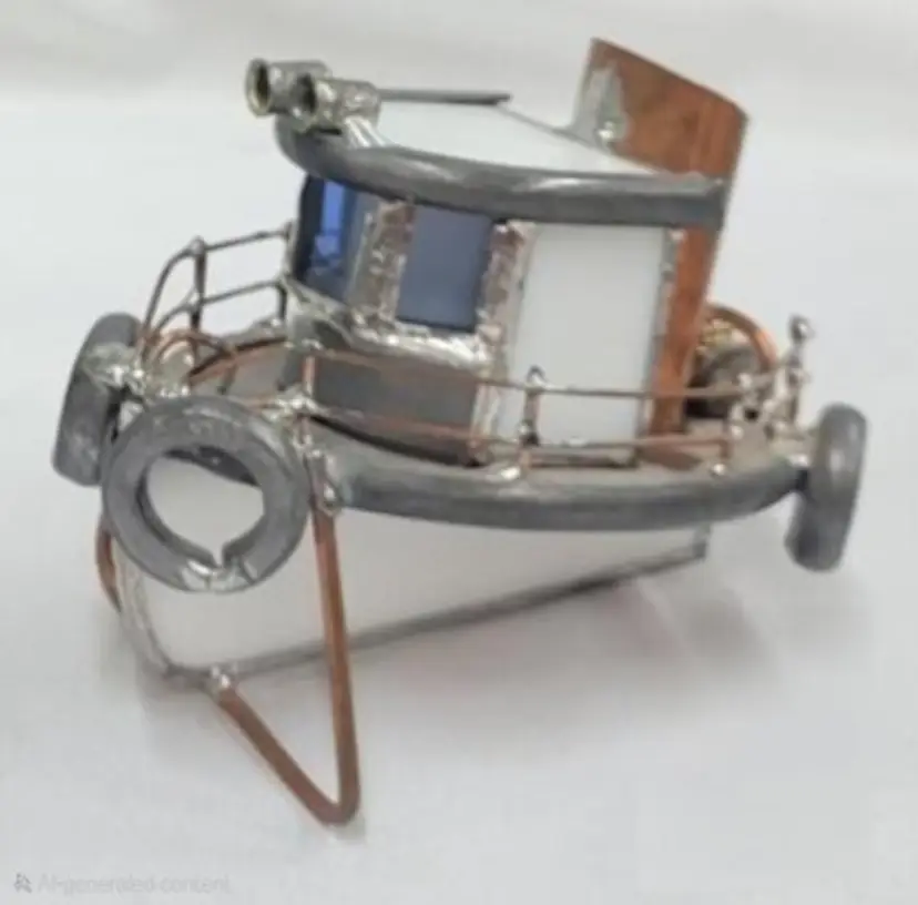 Handcrafted Stained Glass Tug Boat Sculpture