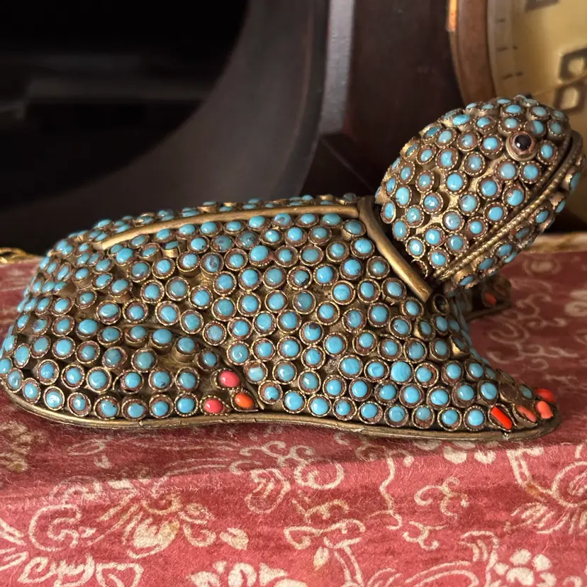 4” Brass Turquoise And Coral Turtle