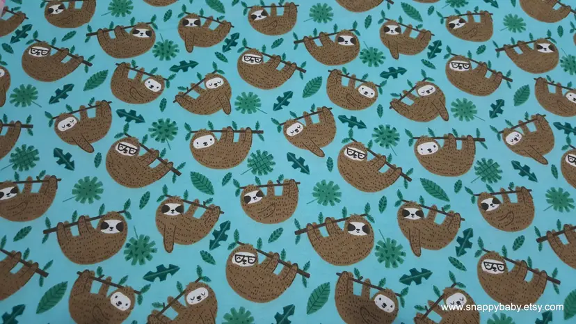 Hanging Around Sloth Flannel Fabric Remnant - 100% Cotton - Choose Size - Soft Craft & Quilting Fabric
