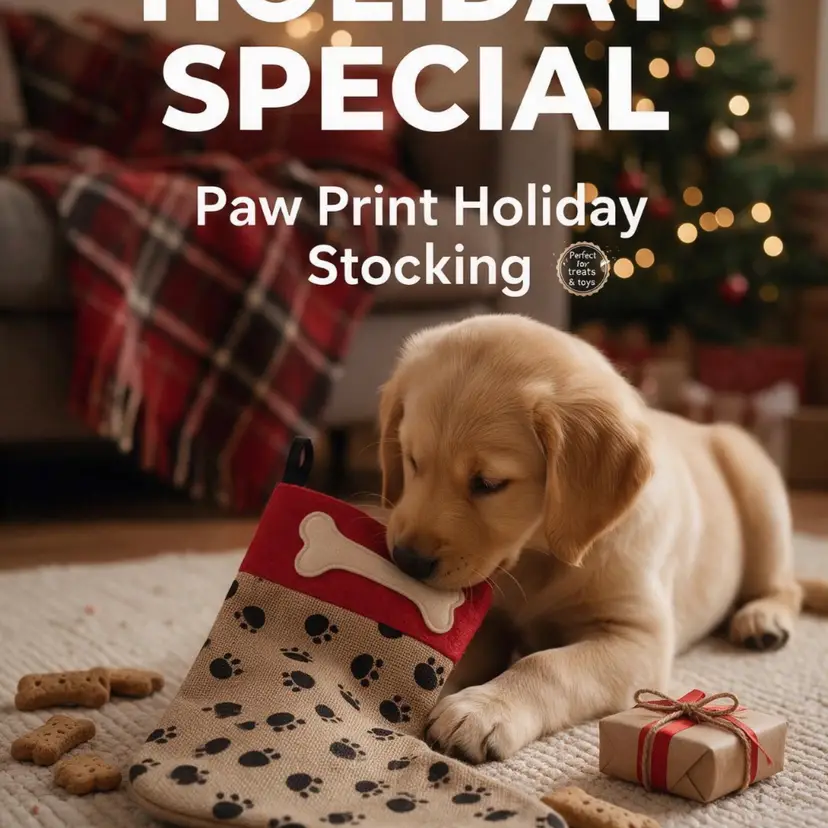 Paw Print Holiday Stocking with Bone Accent
