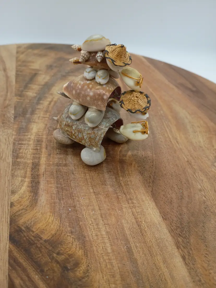 Four Shell Turtle Nodders Bobble Stacked Tortoise Turtle Family with Sun Glasses, Hat, Sea Shell Art Folk Art